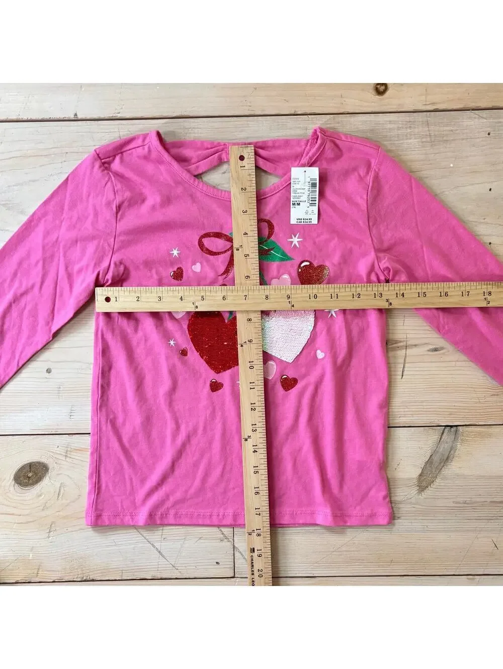 The Children's Place NWT Girls' Cherry Graphic Bow Back Top Pink Size M